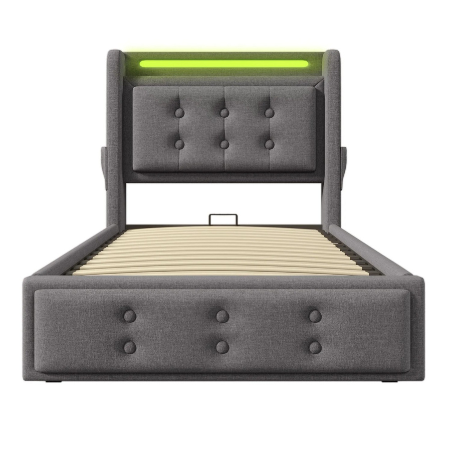 okwish Polsterbett Grau mit LED-Kopfteil, USB-Ladefunktion und Lift-up-Funktion, B/T/H: 90 x 200 x 109 cm - Bild 2