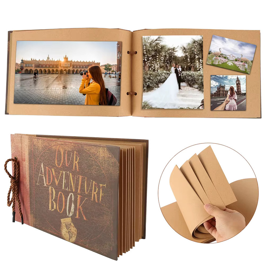DIY Reisefotoalbum aus Leder im Retro-Stil, 160 Seiten, braun, Hardcover mit blanko Seiten für deine kreativen Erinnerungen - Bild 3