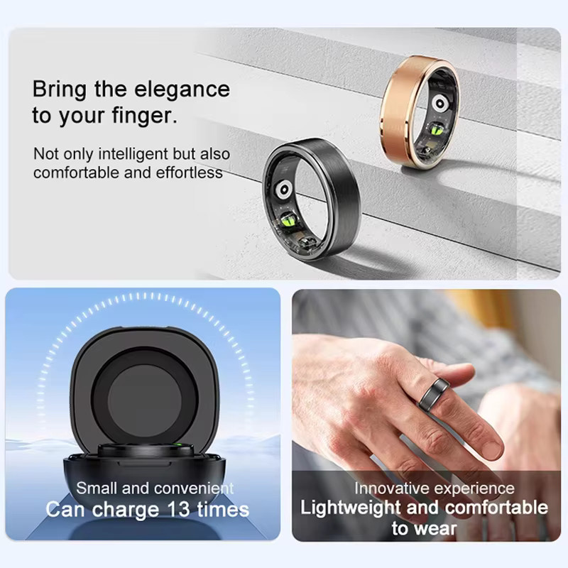 MISIRUN R03 Smart Ring Schwarz mit Ladeetui, Gesundheits- und Schlafmonitor, IP68 & 5ATM wasserdicht, Unisex - Bild 2