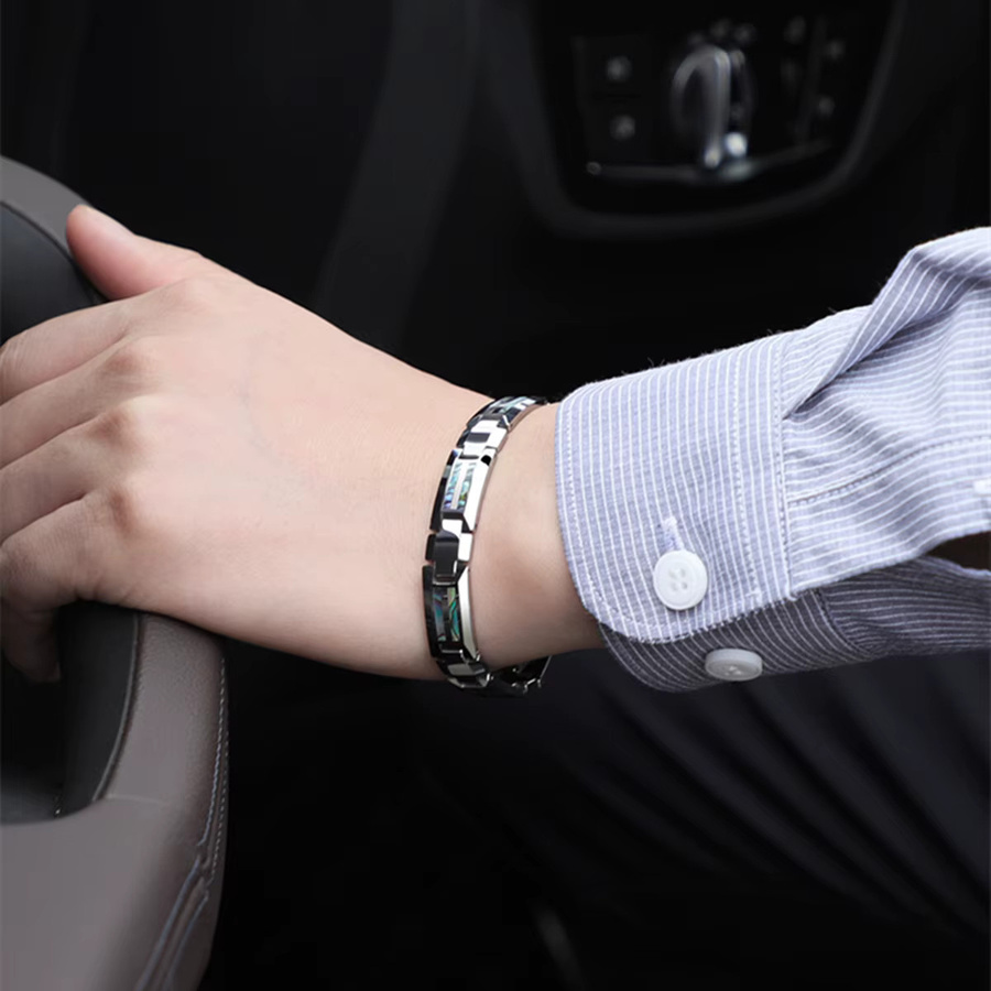 Aradoo Armband, Wolframstahl, Abalone-Muschel, schwarze Keramik, Hämatit, Herren - Bild 4