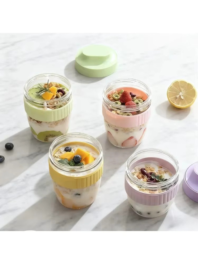 JUSTINLAU Tragbarer Salatbecher aus Kunststoff mit Deckel und Löffel für Frühstück, Obst oder Joghurt, Farbe: Purple, Volumen: 480/570 ml - Bild 4