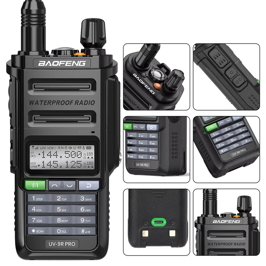 Baofeng UV-9R PRO V2 Wasserdichtes Walkie-Talkie UHF VHF Band mit USB-C, Schwarz - Bild 7