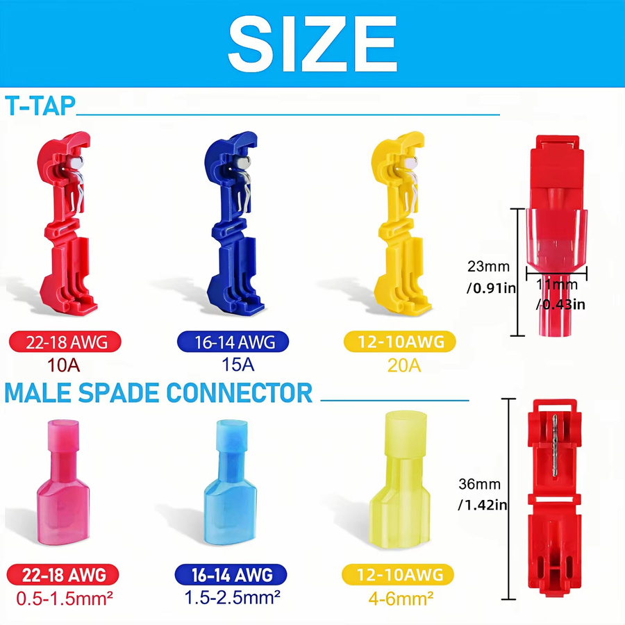 TEMINUO T-Tap Kabelverbinder, selbstabisolierend mit Nylon-Isolierung, männliche Schnellverbinder im T-Typ - Bild 2