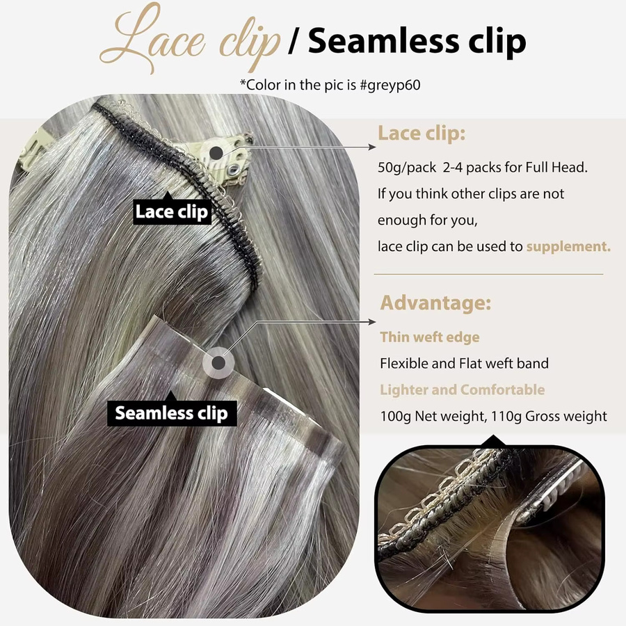 Full Shine Clip-in-Haarverlängerungen, Echthaar, Ombre-Blond, 8 Stück, 100 g - Bild 4