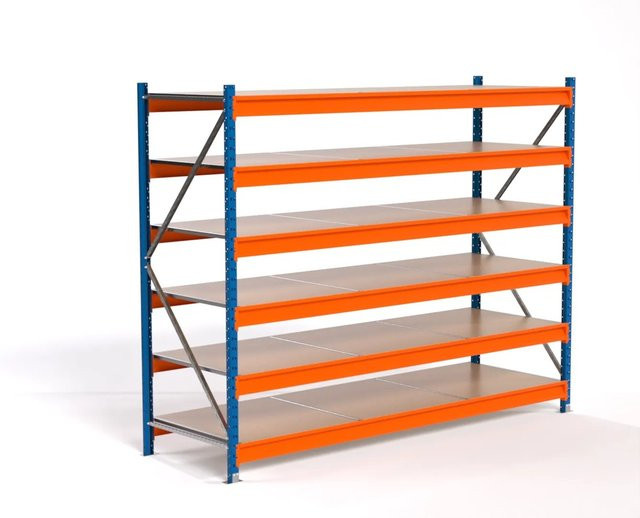 PROREGAL Industrie Weitspannregal MAXIMUS PRO Lagerregal mit 6 Spanplatten-Fachböden, Blau/Orange, H x B x T: 200 x 250 x 80 cm - Bild 1
