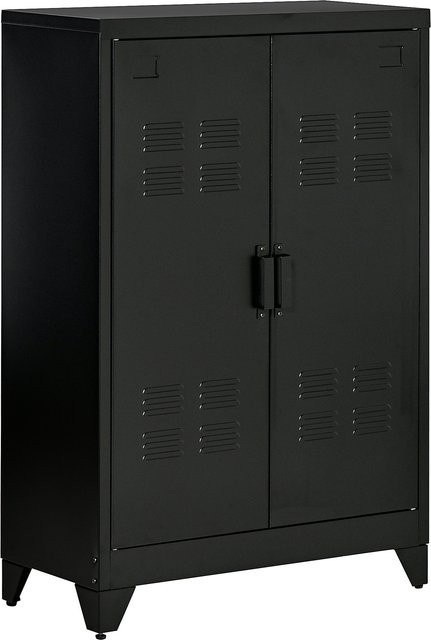 HOMCOM Aktenschrank Sideboard mit Lamellentüren in Schwarz, moderner Lagerschrank mit verstellbaren Einlegeböden für Büro und Wohnraum, B/T/H: 75 x 33 x 110 cm - Bild 1
