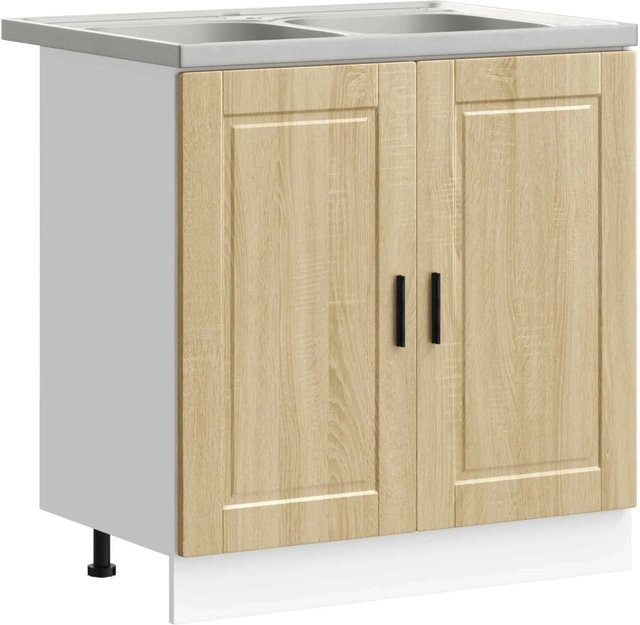 vidaXL Waschbecken-Unterschrank Porto Set aus 2 Stück, Braun Eiche, Holzwerkstoff - Bild 1