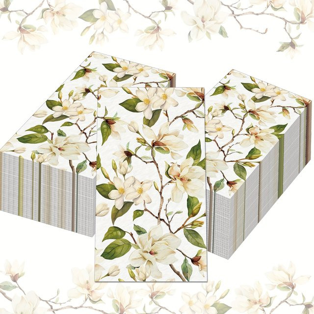 20 Stück florale Magnolien-Gastservietten aus Papier in Rot und Schwarz für Hochzeit und Party - Bild 1