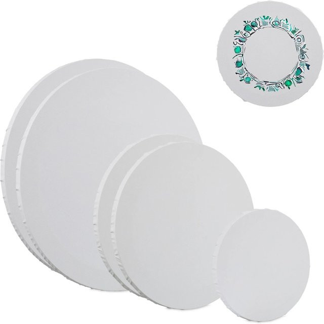 Relaxdays Leinwand Set aus MDF und Baumwolle, Weiß, Rund, 6er Set, Tiefe: 1,5 cm, Durchmesser: 40 cm, 30 cm und 20 cm - Bild 1