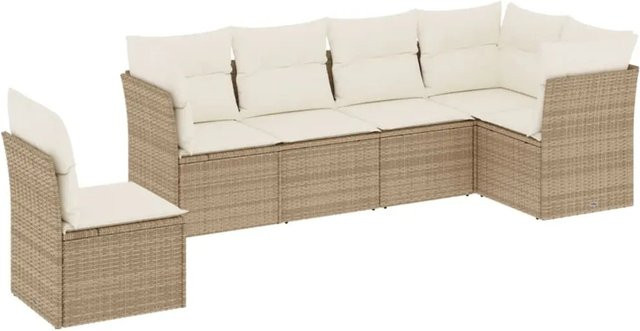 vidaXL 6-tlg Garten-Sofagarnitur in L-Form aus Poly-Rattan in Beige mit Sitzkissen und Rückenkissen inklusive Stauraum - Bild 1