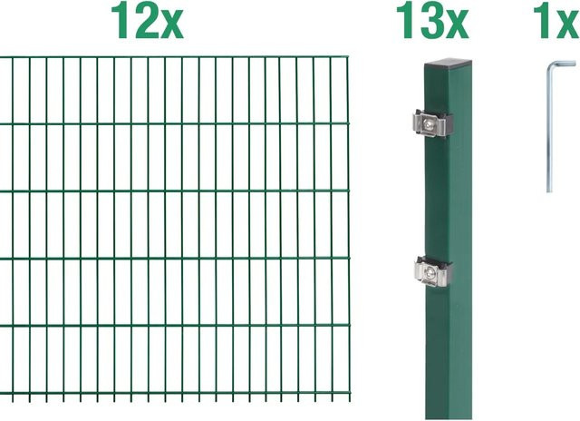 Metallzaun Doppelstabmatte Grund-Set aus Stahl, grün beschichtet, für die Erdbodenmontage, B/H: 200 x 100 cm, 12 Stück - Bild 1