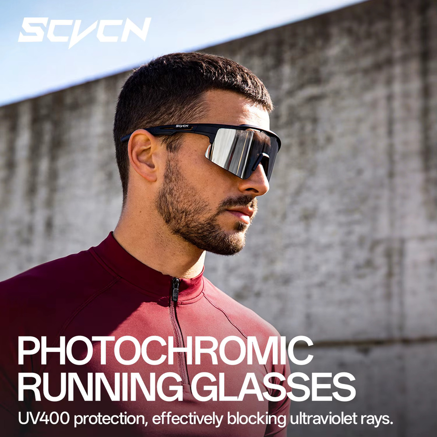 SCVCN Photochrome Sportsonnenbrille, Unisex, Vollrand, Kunststoff, silver, black - Bild 5