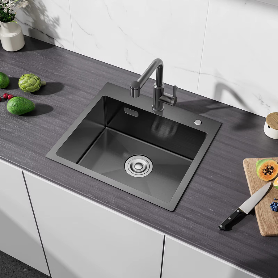 CECIPA max Einbauspüle aus Edelstahl in Schwarz mit Nano Beschichtung und Siphon Set, B/T: 50 x 45 cm - Bild 2