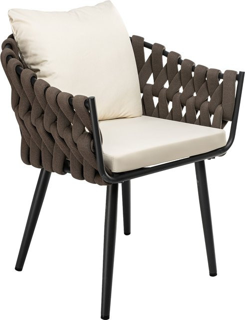 CLP Gartensessel Naxos aus Seilgeflecht in Beige mit Armlehnen und Metallgestell für Garten, Balkon und Terrasse - Bild 1