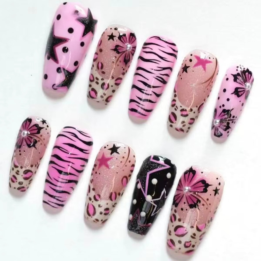 YADORNOS Press on Nails Schwarz Rosa, Glänzend, 30 Stück - Bild 2