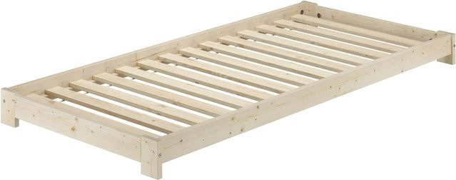Erst-Holz Einzelbett Modell 85 aus unbehandelter Fichte inklusive Rollrost, Breite: 90 cm, Länge: 200 cm - Bild 1