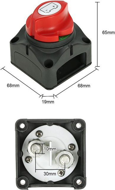 VehicleKit Auto-Marine-Batterie-Wahlschalter Trennschalter Ein/Aus Schwarz - Bild 1