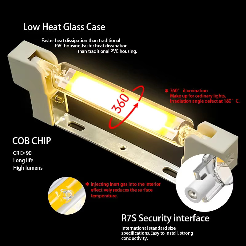 LARZI R7s COB LED Glühbirne aus Glas in Transparent, Ersatz für Halogenlampen J78 und J118 - Bild 2