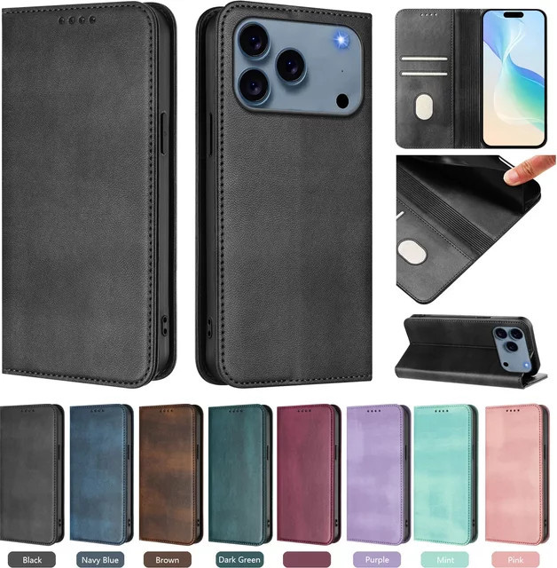Magnetische Leder-Brieftasche Flip Case für Apple iPhone 17 16 15 14 13 12 11 Pro Max Plus 17 Air 16E in Grün - Bild 1