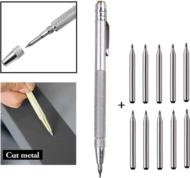 11-teiliges Set Anreißstifte aus Legierung mit Hartmetall-Spitzen für Metall, Holz, Glas und Fliesen in Silber - Bild 1