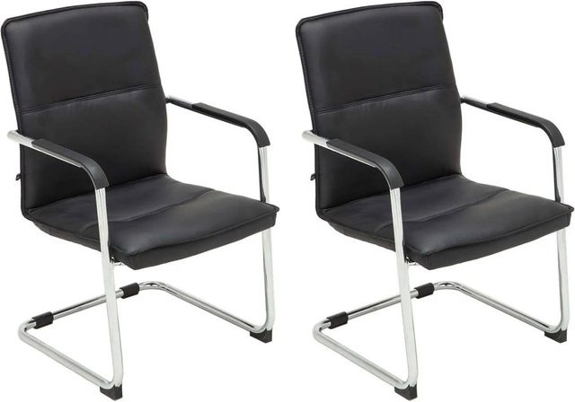 2er Set DELUKE Besucherstühle SEATTLE Konferenzstühle aus Kunstleder in Schwarz mit Metallgestell in Chromoptik, H: 92 cm, B: 56 cm, T: 60 cm - Bild 1