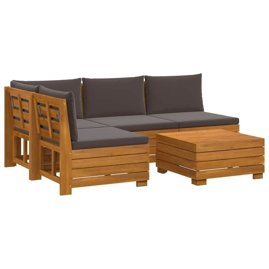 vidaXL Outdoor-Sofagarnitur aus Massivholz Akazie in Braun mit Kissen und Tisch, L-Form - Bild 2