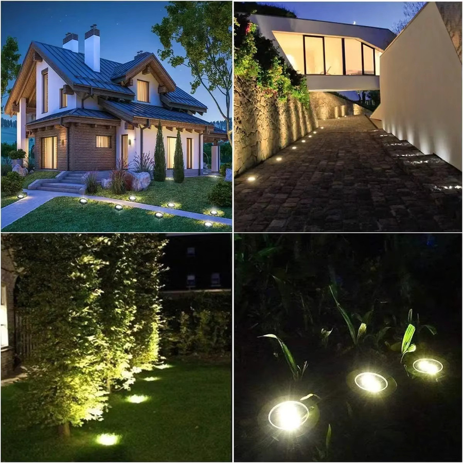 Wasserdichte Solar-Bodenleuchten mit 12 LED für Garten und Terrasse, weiße Solar-Scheibenleuchten in moderner runder Form mit warmweißem Licht - Bild 6