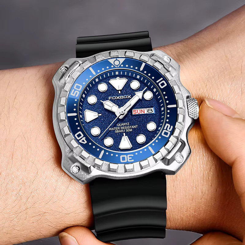 LIGE Armbanduhr Quarz, Edelstahl, Silikon, Blau, Herren - Bild 5