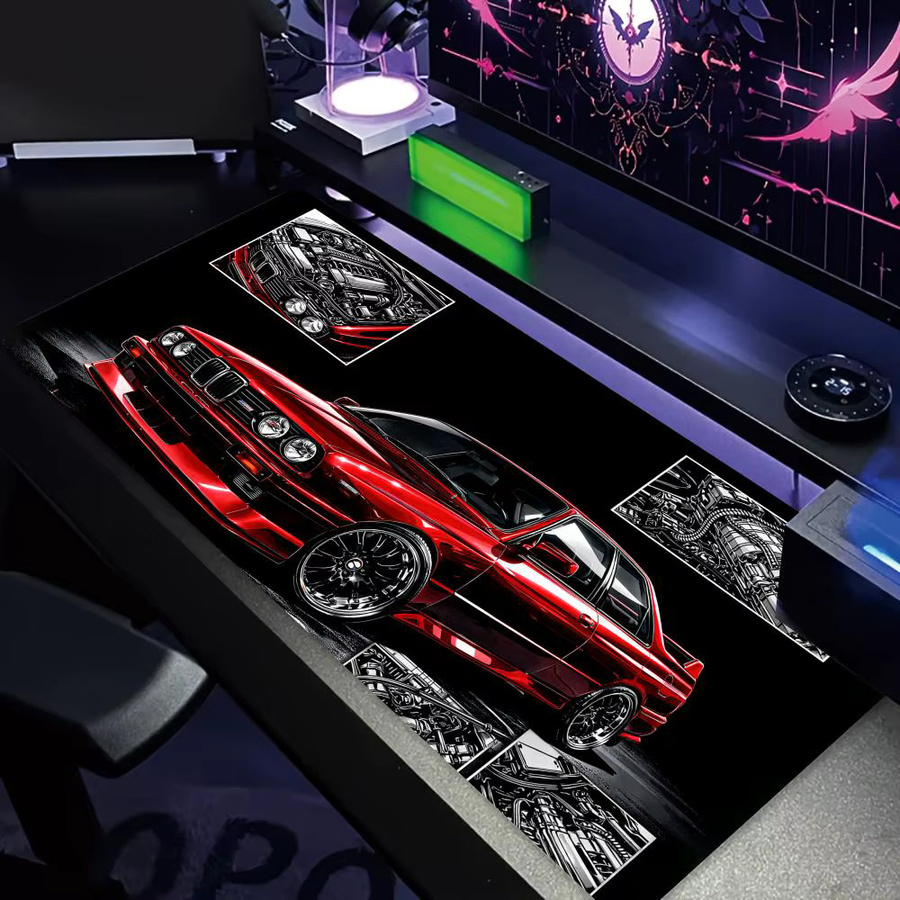 Mairuige Gaming Mauspad in Rot und Schwarz mit klassischem Performance-Auto Design, rutschfeste Schreibtischunterlage für PC und Tastatur - Bild 2