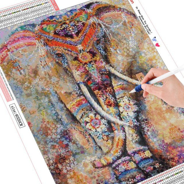 FIYO Diamant Mosaik Elefant 5D DIY Diamantmalerei Tier Stickerei, Mehrfarbig, B: 70 cm, H: 50 cm - Bild 1
