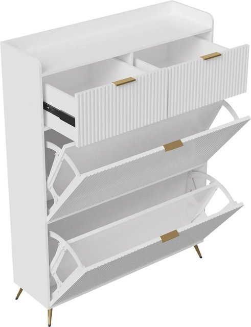 PXloue Schuhschrank in Weiß mit Schubladen und Rillenoptik für Wohnzimmer, Flur oder Schlafzimmer, B/T/H: 80 x 24 x 110 cm - Bild 1