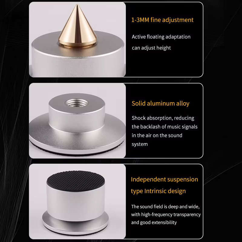 YYTCG Lautsprecher Standfüße aus Aluminiumlegierung in Silber, 4er-Set schockabsorbierende Spikes für Soundboxen - Bild 3