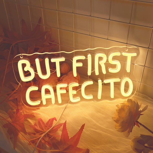 But First Cafecito LED-Neonlicht-Schild, USB-dimmbares Neon-Schild in Weiß für Küche, Büro und Café - Bild 1