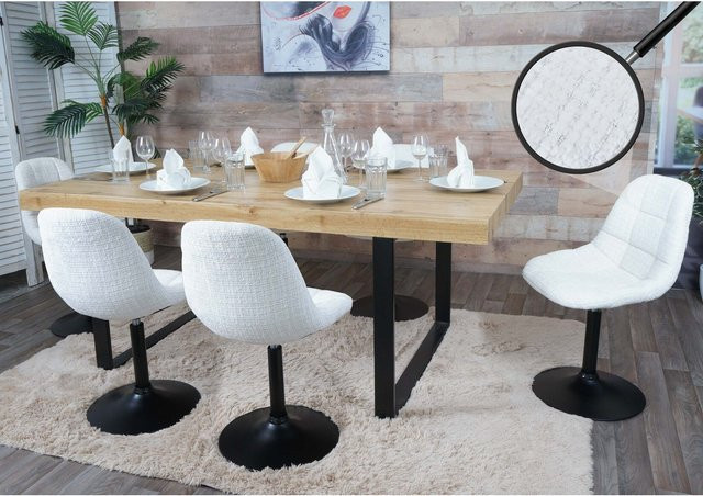 6er-Set MCW Esszimmerstühle A60 Drehstühle aus Stahl und Chenille in Creme - Bild 1