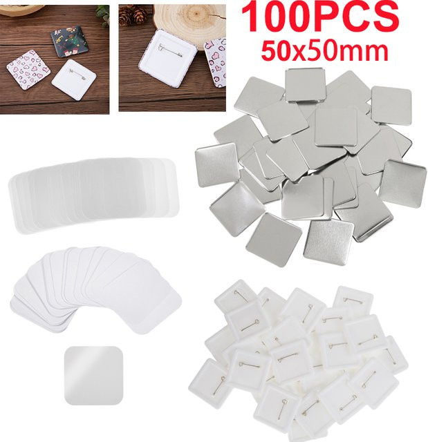 100 Stück Quadratische Anstecknadel-Teile für Rotierende Button-Maschinen DIY Blanko-Abzeichen in Multicolour, Durchmesser: 50 mm - Bild 1
