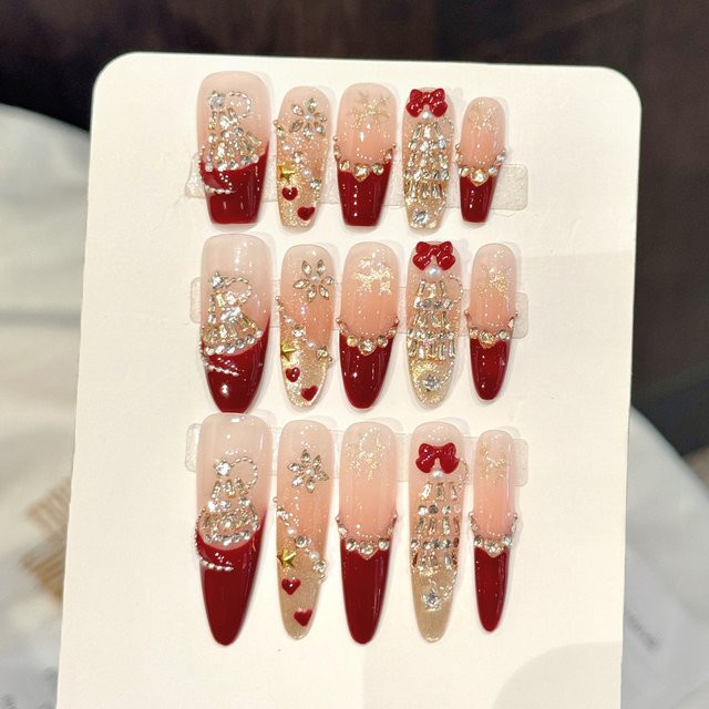 YADORNOS Kunstnägel, rot, Glitzer-Diamant-Schleifen, 10 Stück - Bild 1