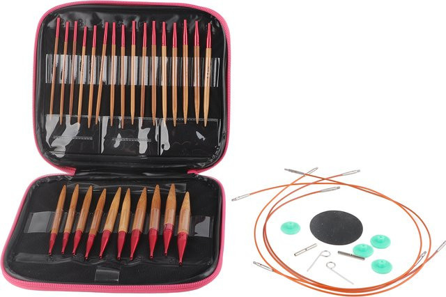Austauschbares Stricknadel-Set mit Rundstricknadeln aus Aluminium und karbonisierten Bambusnadeln - Bild 1