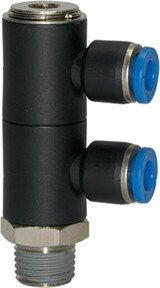 Riegler L-Mehrfachverteiler Blaue Serie, 2-fach, drehbar, R 1/8 mit Ø 8mm, Blau/Schwarz - Bild 1