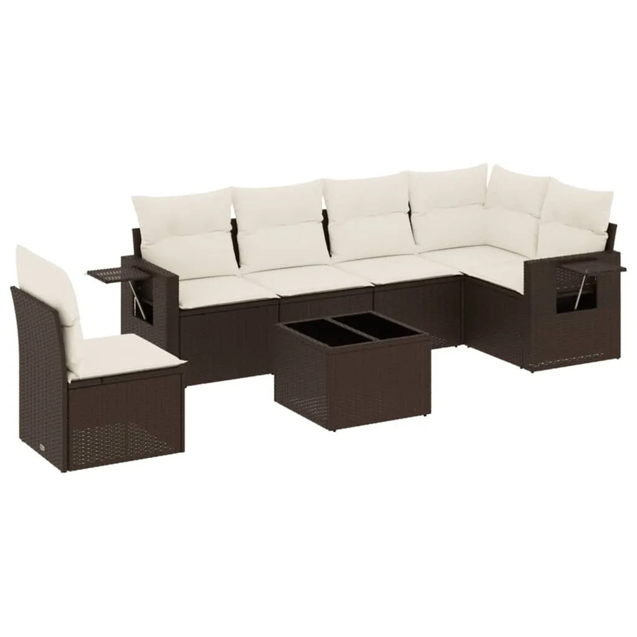vidaXL 7-tlg. Garten-Sitzgruppe aus Polyrattan in Braun mit Kissen und L-Form - Bild 2