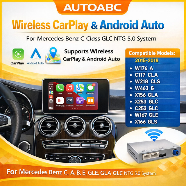 AUTOABC Wireless CarPlay und Android Auto Adapter für Mercedes Benz C-Klasse GLC W205 V-Klasse W447 NTG5.0 5.1 System in Silber - Bild 1