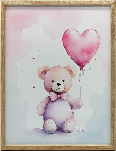 Premium Leinwand iKable Teddybär mit Herzballon auf Keilrahmen, Breite: 30 cm, Höhe: 40 cm - Bild 1