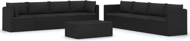 vidaXL 9-tlg Garten-Lounge-Set in U-Form aus Poly Rattan und pulverbeschichtetem Stahl in Schwarz mit Kissen und Kaffeetisch mit Glasplatte - Bild 1