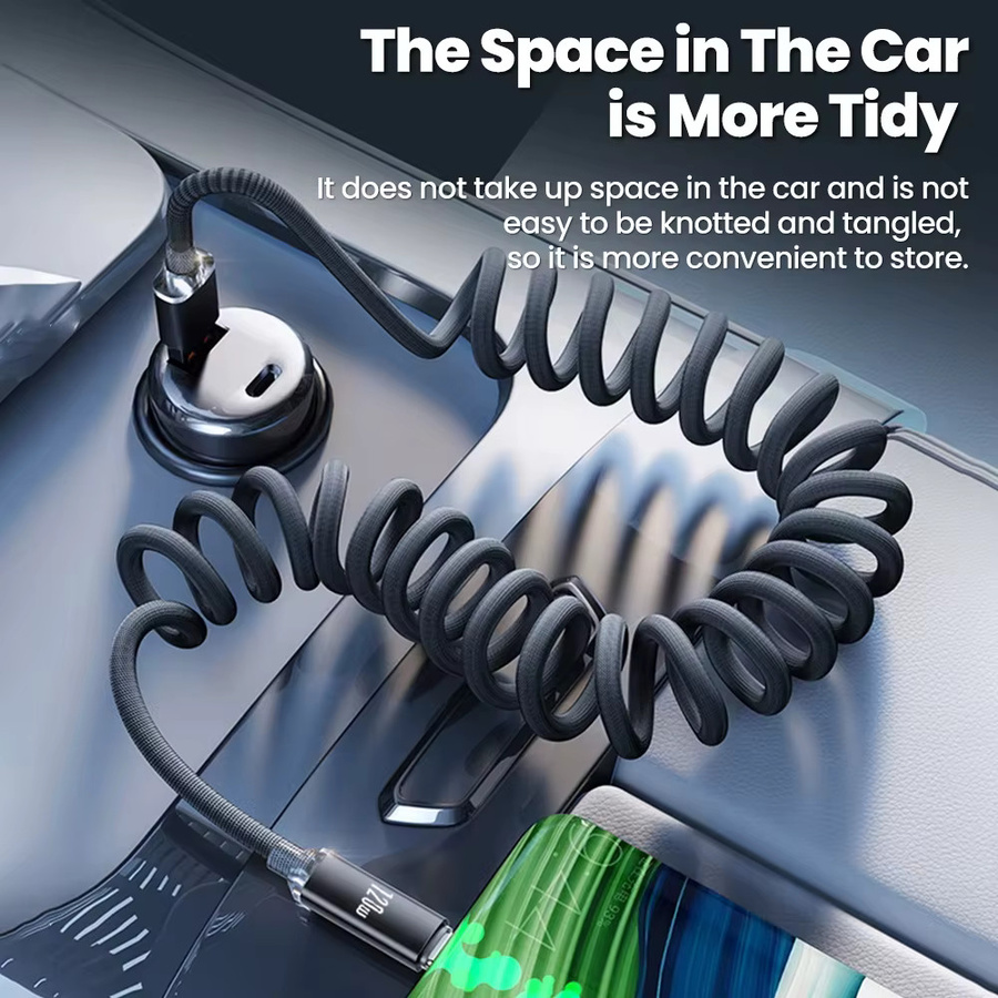 NNBILI 3er-Set USB-C auf USB-C Spiralkabel mit 120W Schnellladung in Schwarz und Grün - Bild 3