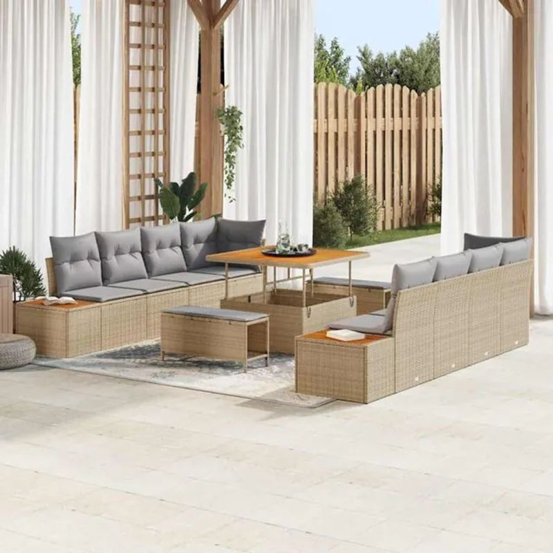 vidaXL Garten-Sofa-Set aus Poly-Rattan mit 11-teiligem Kissen-Set in Beige - Bild 1
