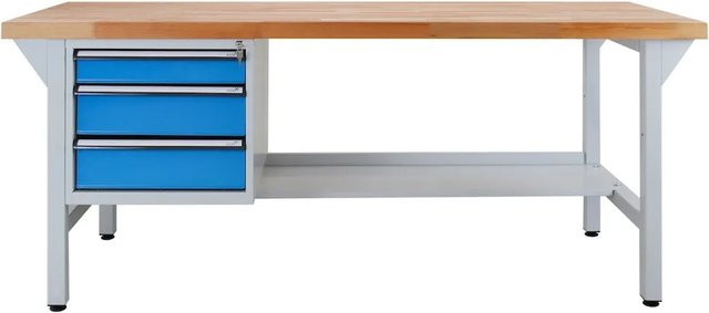 PROREGAL Werkbank Giant Rhino Plus mit 3 Schubladen in Lichtblau und Lichtgrau, H x B x T: 84 x 200 x 70 cm, Traglast 500 kg - Bild 1