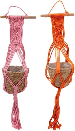 Boltze Hängekorb Linea Makramee handgeknüpft, mehrfarbig (pink und orange), rund