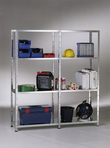 SCHULTE REGALWELT Stecksystem-Regalset aus verzinktem Metall mit 1 Grundregal und 2 Anbauregalen, silberfarben, H: 180 cm, B: 200 cm, T: 50 cm - Bild 2