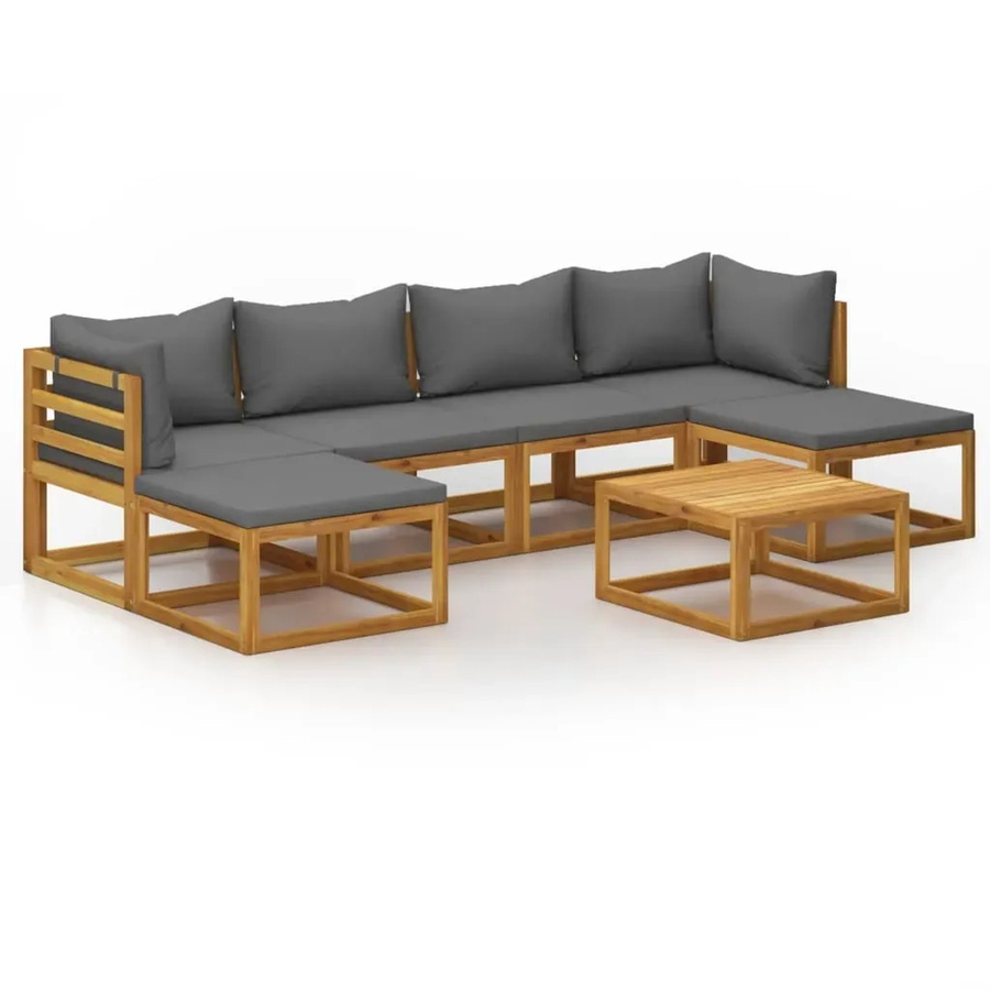 vidaXL 7-tlg. Garten-Lounge-Set aus massivem Akazienholz mit grauen Auflagen in L-Form - Bild 2