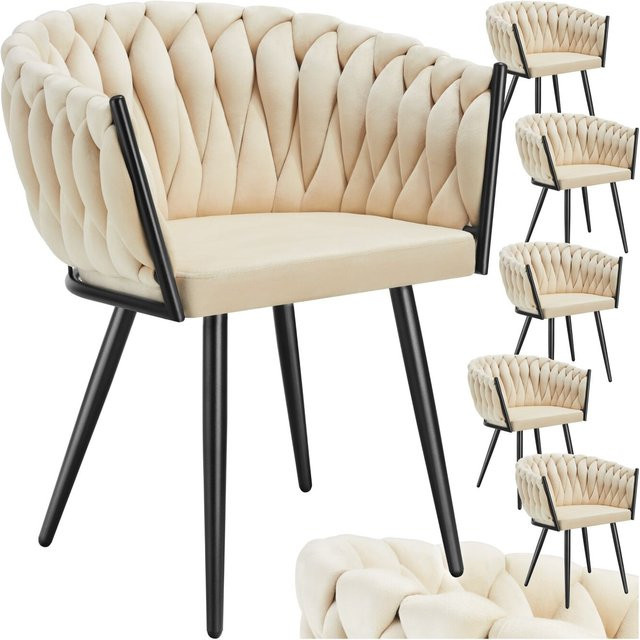 tectake Set Esszimmerstühle Astano 6er Set gepolstert mit Samtbezug und Knotendesign in Sand, B/T/H: 60,5 x 55 x 75 cm - Bild 1