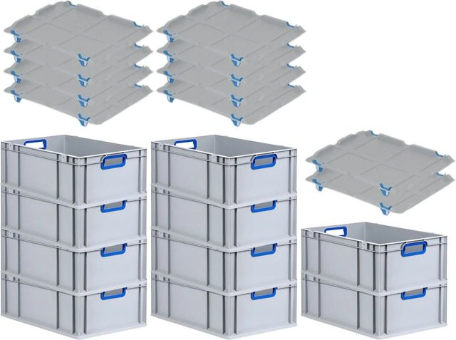 PROREGAL Spar Set 10x Eurobox Nextgen Color mit Auflagedeckel und Schiebeschnappverschlüssen in Blau, H x B x T: 22 x 40 x 60 cm - Bild 1